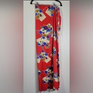 Hilo Hattie Floral Wrap Maxi Dress OS Red Hawaiian MuuMuu Sarong Vacation